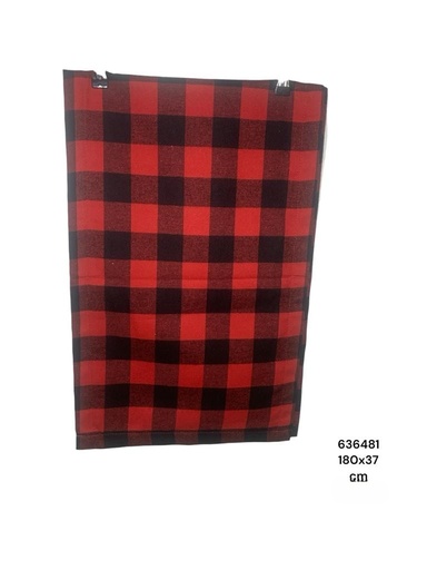 [8679811636481] CAMINO DE MESA A CUADROS NEGRO/ROJO 180X37CM