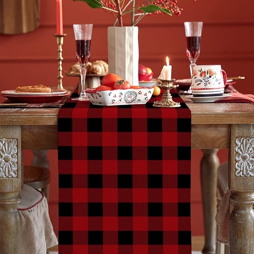 [8679811636481] CAMINO DE MESA A CUADROS NEGRO/ROJO 180X37CM