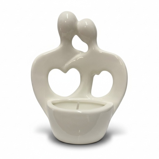 [22177] CANDELABRO CON VELA ENAMORADOS CERAMICA 12X13 CM