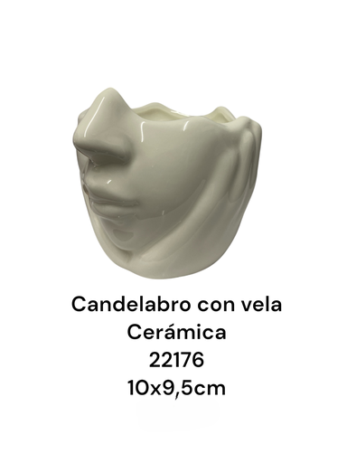 [22176] CANDELABRO CERAMICA CON VELA SONRISA 10X9.5 CM