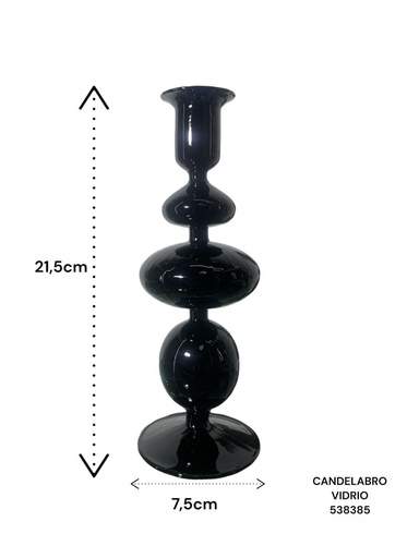 [538385] CANDELABRO DE VIDRIO NEGRO ES23353 7.5X21.5CM