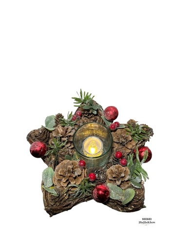 [930683] CANDELABRO ESTRELLA RAMAS Y BELLOTAS GY8215167 25X25X9.5CM