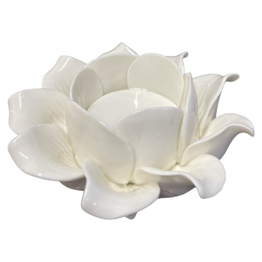 [6820211075017] CANDELABRO PORCELANA FLOR BLANCA 11CM IC750-1