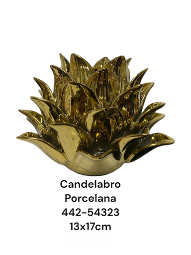 [442-54323] CANDELABRO PORCELANA ALCACHOFA DORADO 17X17X13CM