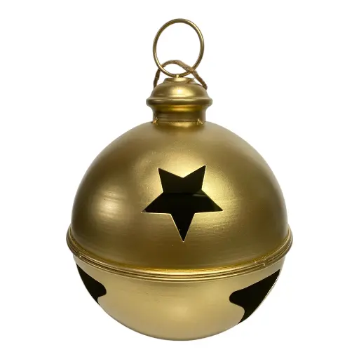 [8679811648552] CASCABEL NAVIDEÑO METALICO DORADO 20X29CM Ø20CM