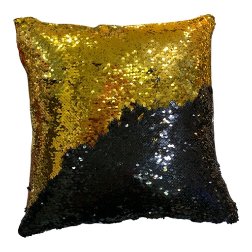[1617213] COJIN CON LENTEJUELAS AMARILLO/NEGRO 40*40CM