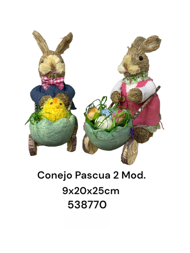 [8679833538770] CONEJO DE PASCUA CON CARRETILLA 9X20X25CM