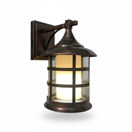 [K22197] FAROL DE PARED METALICO CON VIDRIOS CLEAR Y AMBAR 1L E27 18X18X25CM
