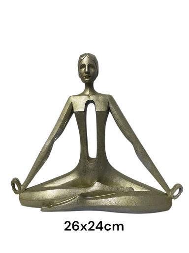 [7450112548021] FIGURA MUJER YOGA PLATEADA 25 X 26 CM