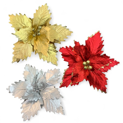 [5116820650] FLOR NAVIDEÑA ROJ-DOR-PLAT 26CM