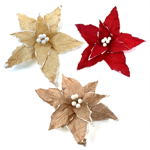 [820484] FLOR NAVIDEÑA FILO NEVADO 36CM ROJ-DOR-ROS