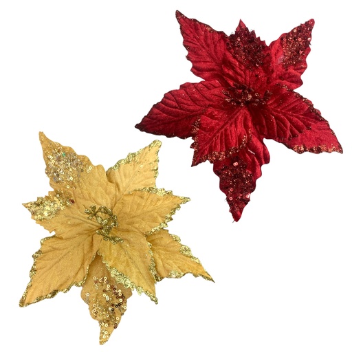 [5116820580] FLOR NAVIDEÑA 25CM ROJO-DORADO