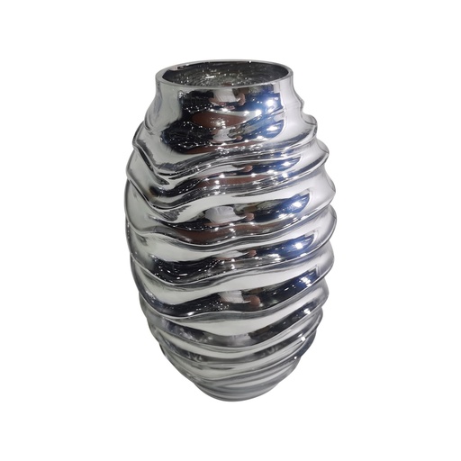 [413-010192] FLORERO PLATEADO BRILLANTE DISEÑO ONDULADO 16X16X25CM