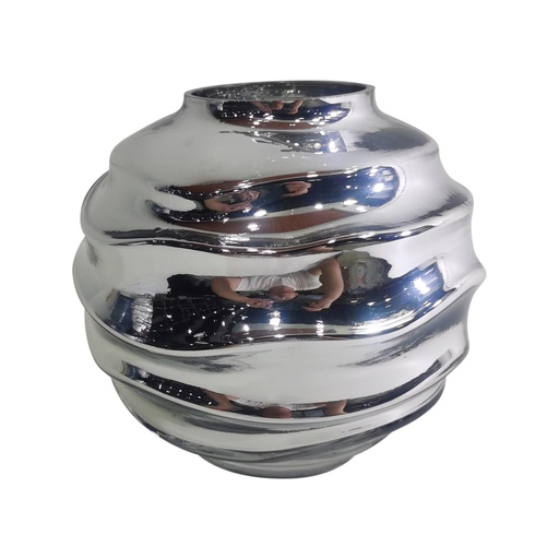 [413-010190] FLORERO PLATEADO BRILLANTE DISEÑO ONDULADO 18X18X17CM