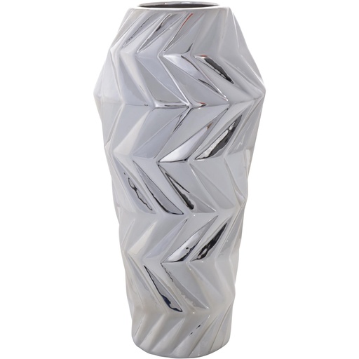 [445-638166] FLORERO PLATEADO BRILLANTE DE LINEAS ANGULARES 32CM