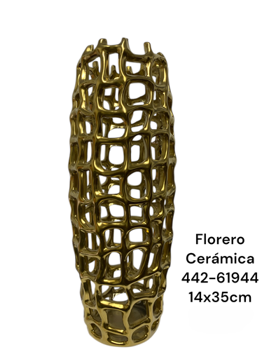 [442-61944] FLORERO CERAMICA DORADO 14X35CM