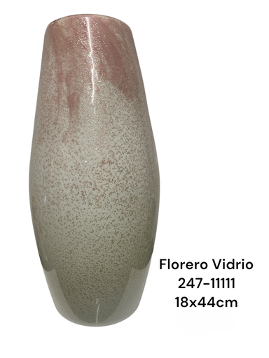 [247-11111] FLORERO DE VIDRIO BLANCO/ROSA CON DESTELLOS DE BRILLO 18X44CM