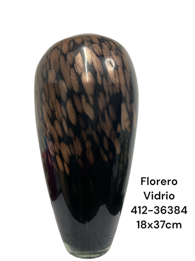 [412-36384] FLORERO DE VIDRIO NEGRO/CHANPAGNE 17X37CM