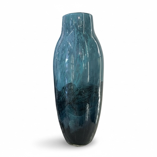 [412-36428] FLORERO DE VIDRIO AZUL VERDE-JADE OCEAN 15X38CM