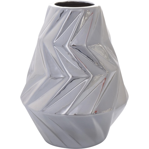 [445-638167] FLORERO PLATEADO BRILLANTE DE LINEAS ANGULARES 21CM