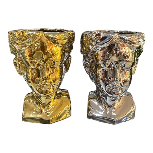 [6820220601962] FLORERO ROSTRO PORCELANA DORADO 20X15CM