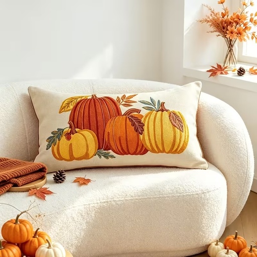 [0018139] FORRO DE COJIN CALABAZA BORDADO RECTANGULAR 50X30CM