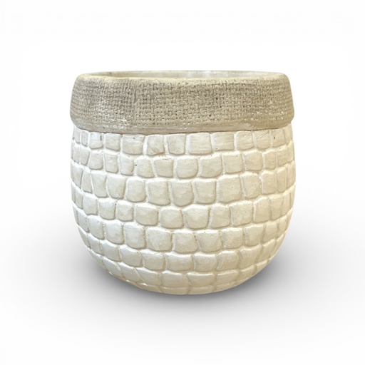 [8679813202202] MACETA BEIGE CUADROS VINTAGE CERAMICA PEQUEÑA 10X9CM