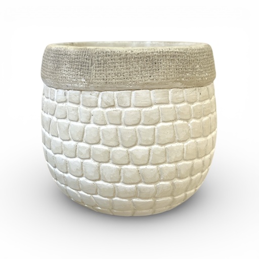 [8679813202196] MACETA BEIGE CUADROS VINTAGE CERAMICA MEDIANA 12X10.5CM