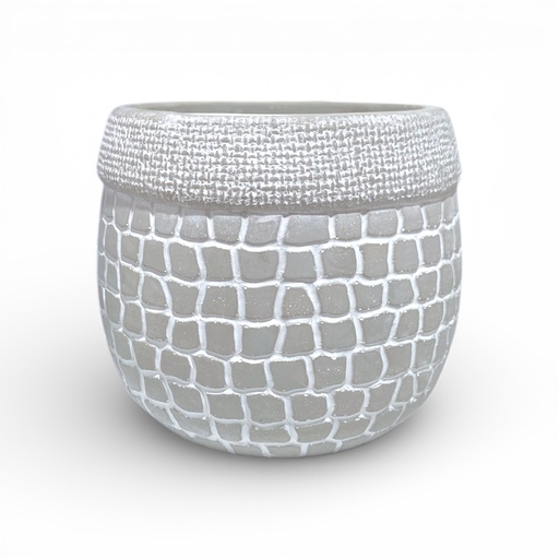 [8679813202226] MACETA PLOMA CUADROS VINTAGE MEDIANA CERÁMICA 12X11CM