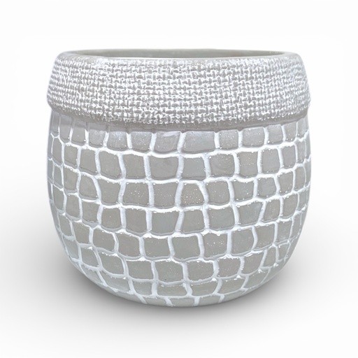 [8679813202219] MACETA PLOMA CUADROS VINTAGE GRANDE CERÁMICA 14X12.5CM