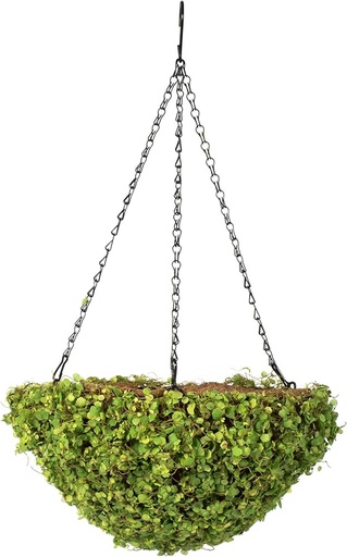 [6584090392077] MACETA COLGANTE CON HOJAS TIPO MUSGO 20X27CM