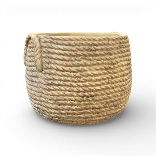 [8679813517764] MACETA CANASTA TEJIDA CAFÉ CERAMICA MEDIANA 16X12CM