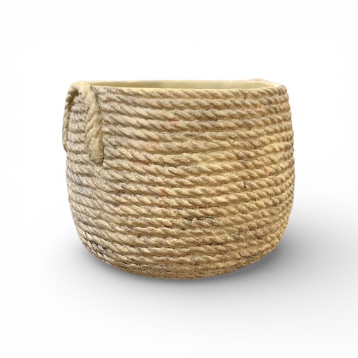 [517771] MACETA CANASTA TEJIDA CAFÉ CERAMICA PEQUEÑA 14X10CM