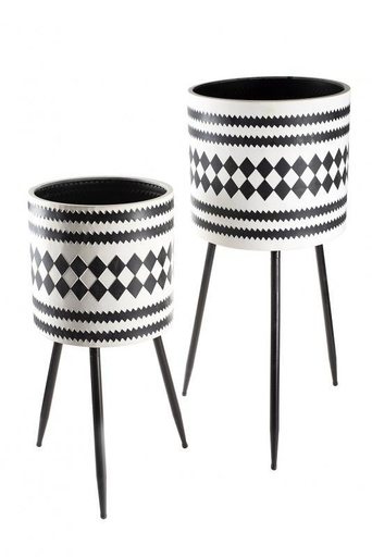[8679818729537] SET DE 2 MACETAS METALICA REDONDA BLANCO Y NEGRO