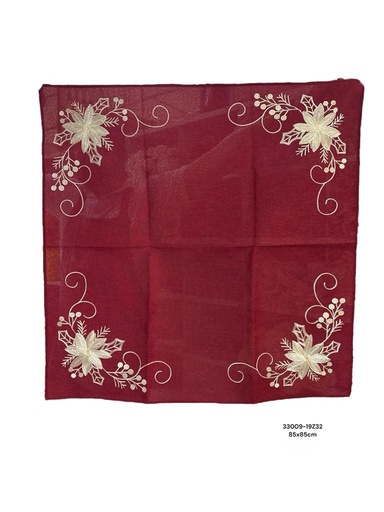 [XMFE33009-19Z32] MANTEL NAVIDEÑO CUADRADO DE HILO ROJO FLOR DORADA 85X85CM