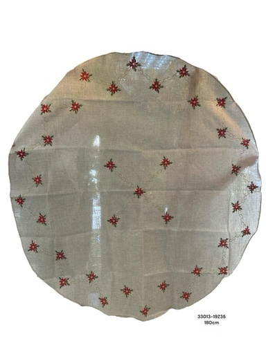 [XMFE33013-19Z35] MANTEL REDONDO YUTE CON PONSETIA 180CM