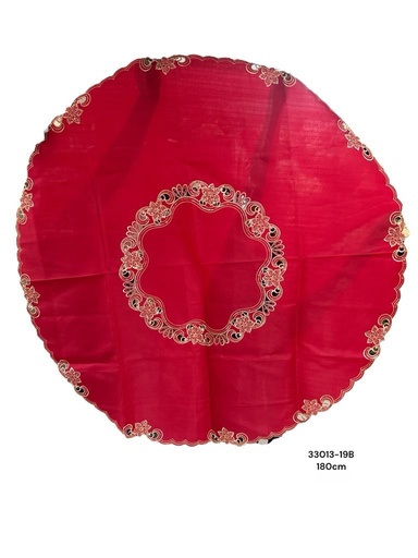 [XMFE33013-19B] MANTEL REDONDO ROJO BORDE FLORAL 180CM