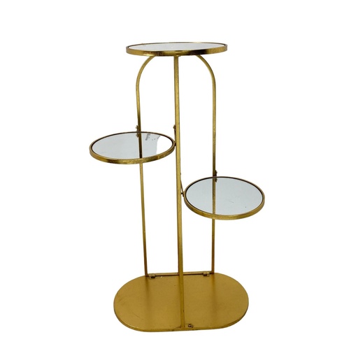 [448-5714844] MESA AUXILIAR DE 3 NIVELES ESPEJO CON BASE HIERRO 57X30X94CM