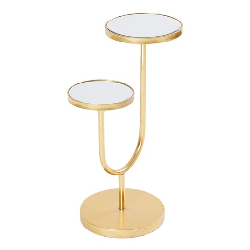 [448-5714845] MESA AUXILIAR DE 2 NIVELES ESPEJO CON BASE HIERRO 54X30X79CM