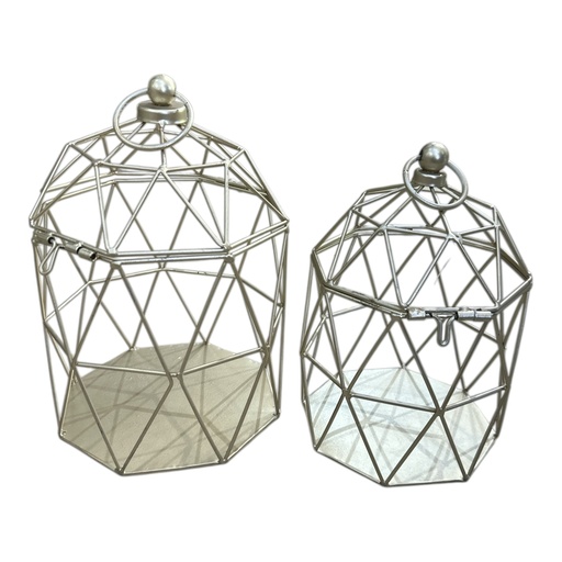 [711860] SET DE 2 JAULAS CANDELABROS CHAMPAGNE 17x30cm y 14x25cm
