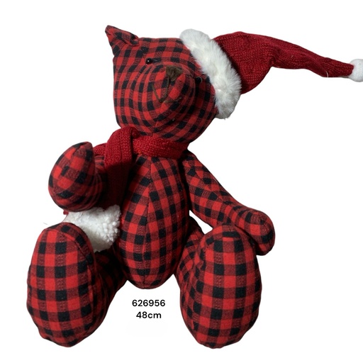 [8679811626956] OSO DE PELUCHE A CUADROS ROJO Y NEGRO 48CM