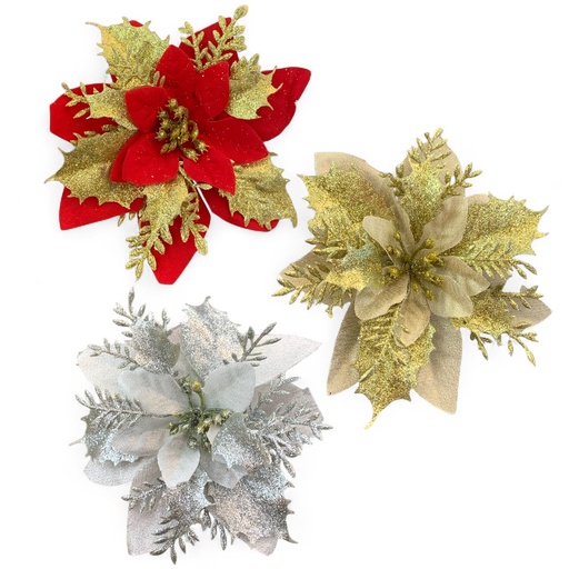 [20547] FLOR NAVIDEÑA DOR-ROJ-PLAT 15CM