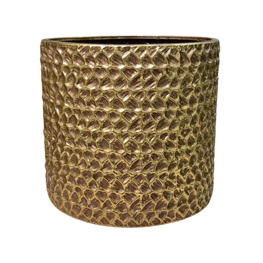 [S5297] MACETERO DE METAL TEXTURIZADO DORADO RUSTICO 25X23CM
