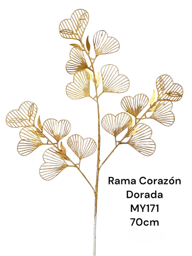 [MY171] RAMA CORAZONES DORADOS 70CM