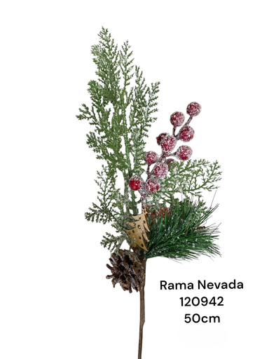 [8679811120942] RAMA PINO NEVADO C/BOLITAS ROJO Y BELLOTA 50CM