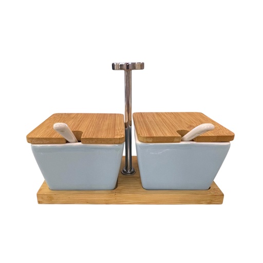 [86810] SET DE 2 SALSEROS CON BASE DE MADERA REF:OPB2837-2