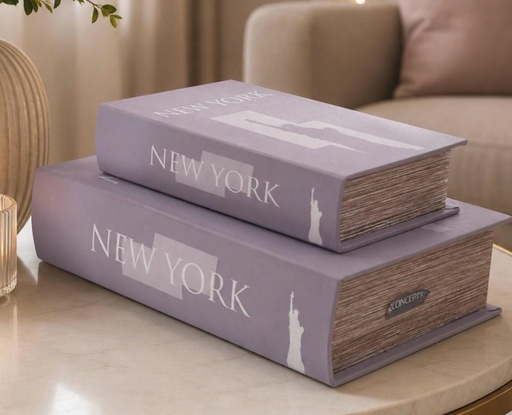 [449-656159] SET DE 2 CAJAS LIBRO LILA 27X18X7CM / 21X13X5CM