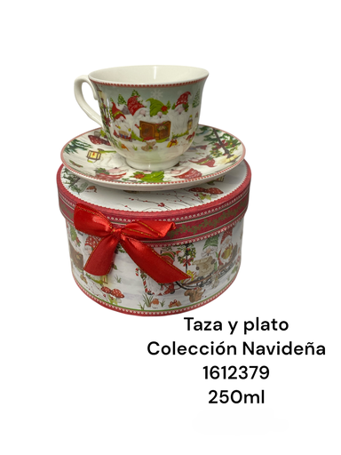 [2024051612379] TAZA CON PLATO PORCELANA NAVIDEÑA COLECCION 250ML