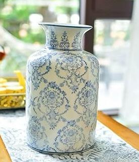 [6981606485856] PT71-011 FLORERO CERAMICA CELESTE 18X31CM