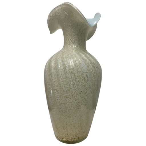 [412-36568] FLORERO DE VIDRIO BLANCO/DORADO 14X30CM